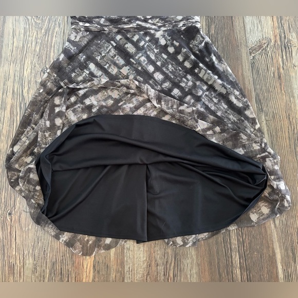 Coldwater Creek Midi Dress Sz M (10-12) Mesh Overlay Ruched Waistband Black Tan - Picture 12 of 12